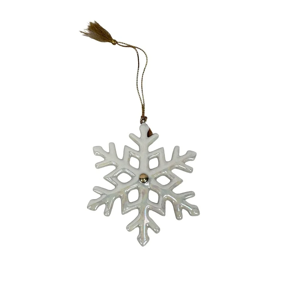 Lenox Fine China Iridescent Snowflake Ornament Gold Accent Tassel with Box USA